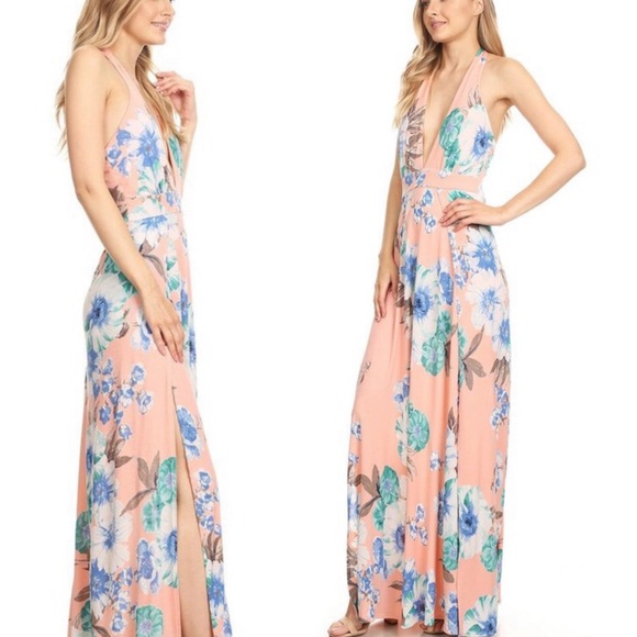 Floral print halter maxi romper dress - Picture 10 of 11